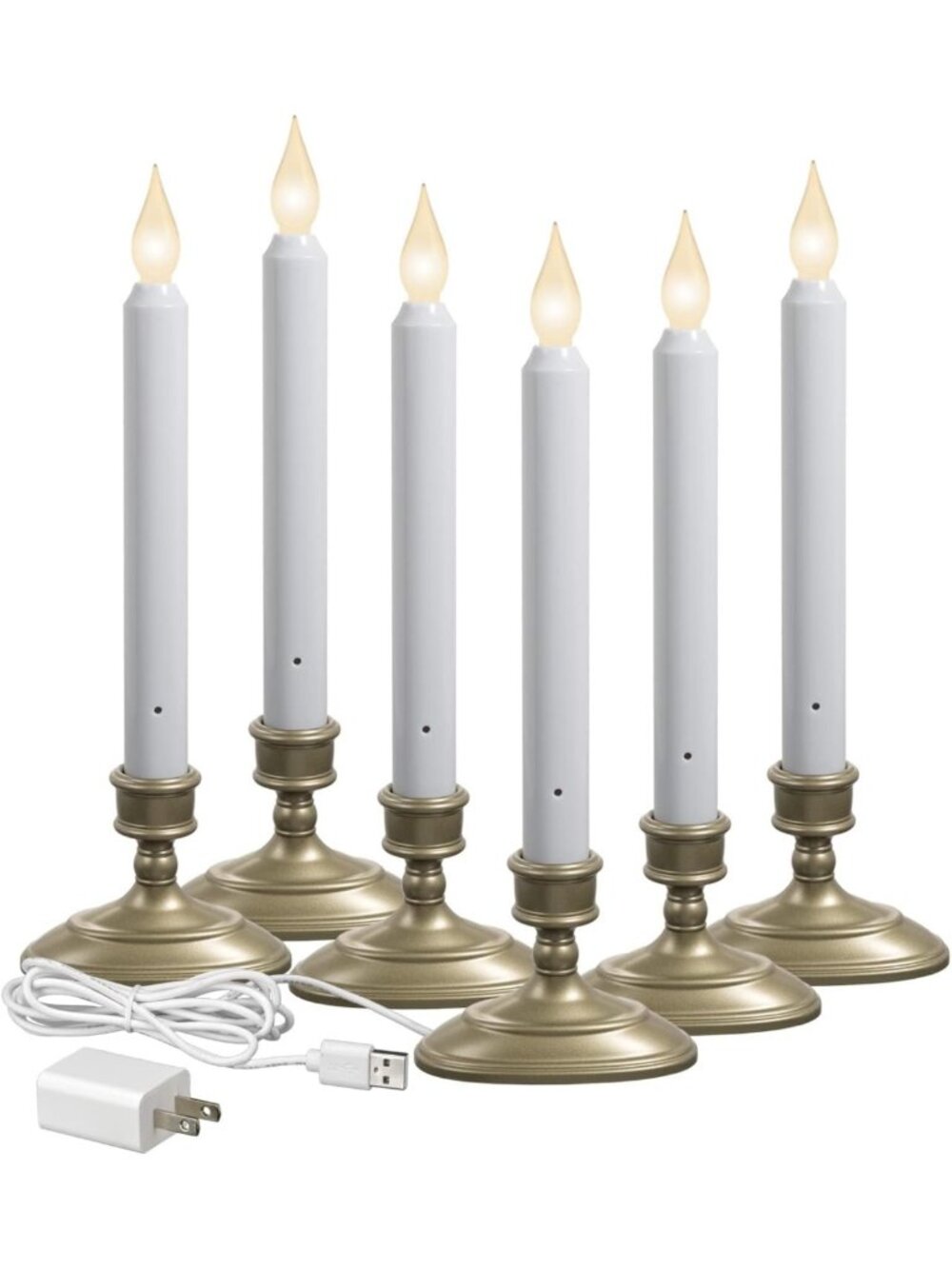 Bright Plug-in Window Candles with Dusk to Dawn Sensor - 6 Pack, Pewter Finish